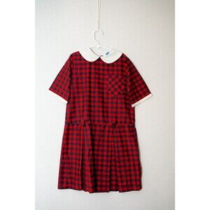 VTG 1960's Sear girls perma-press check red plaid collared dress 10 USA